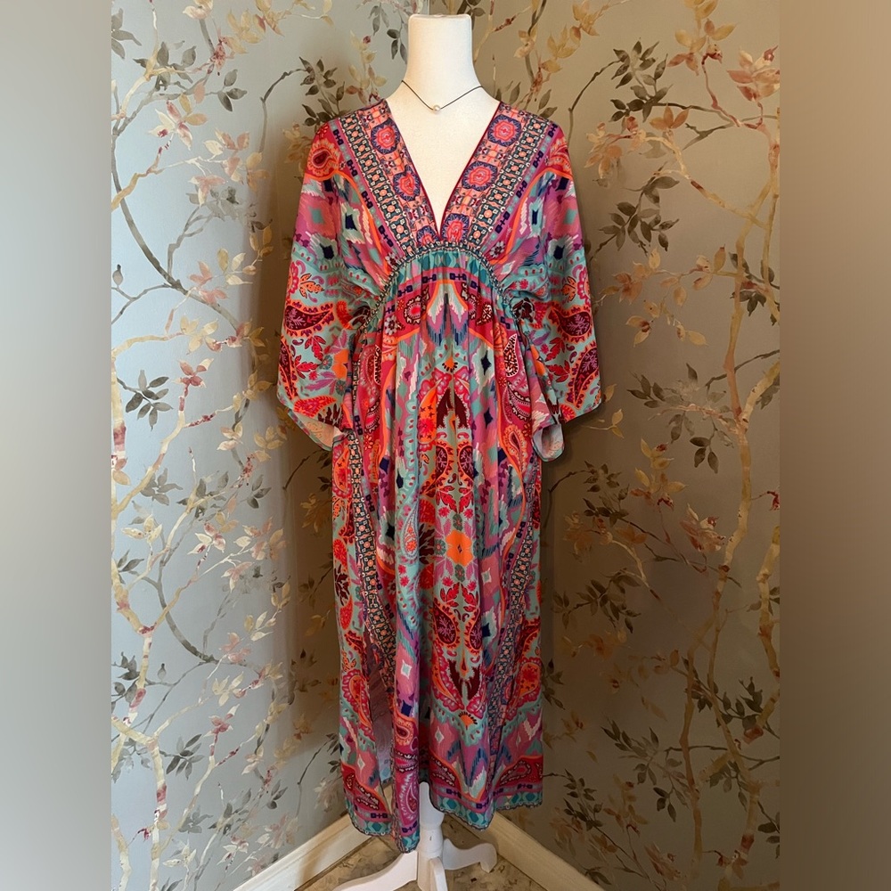 Umgee Breezy V Neck Paisley Print Midi Dress Size Medium